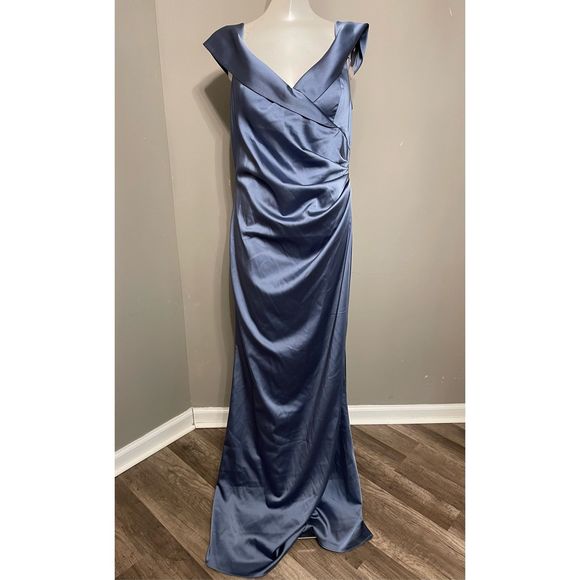 RICKIE FREEMAN FOR TERI JON Off-Shoulder Ruched Taffeta Gown - Picture 6 of 9